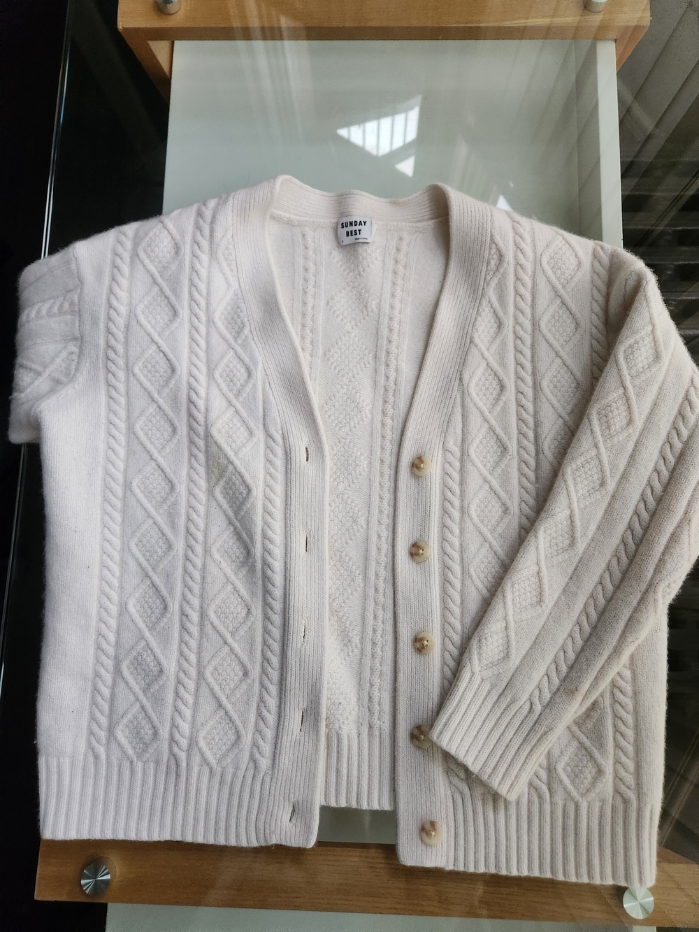 Sunday Best Men's Cream Cable Knit Cardigan